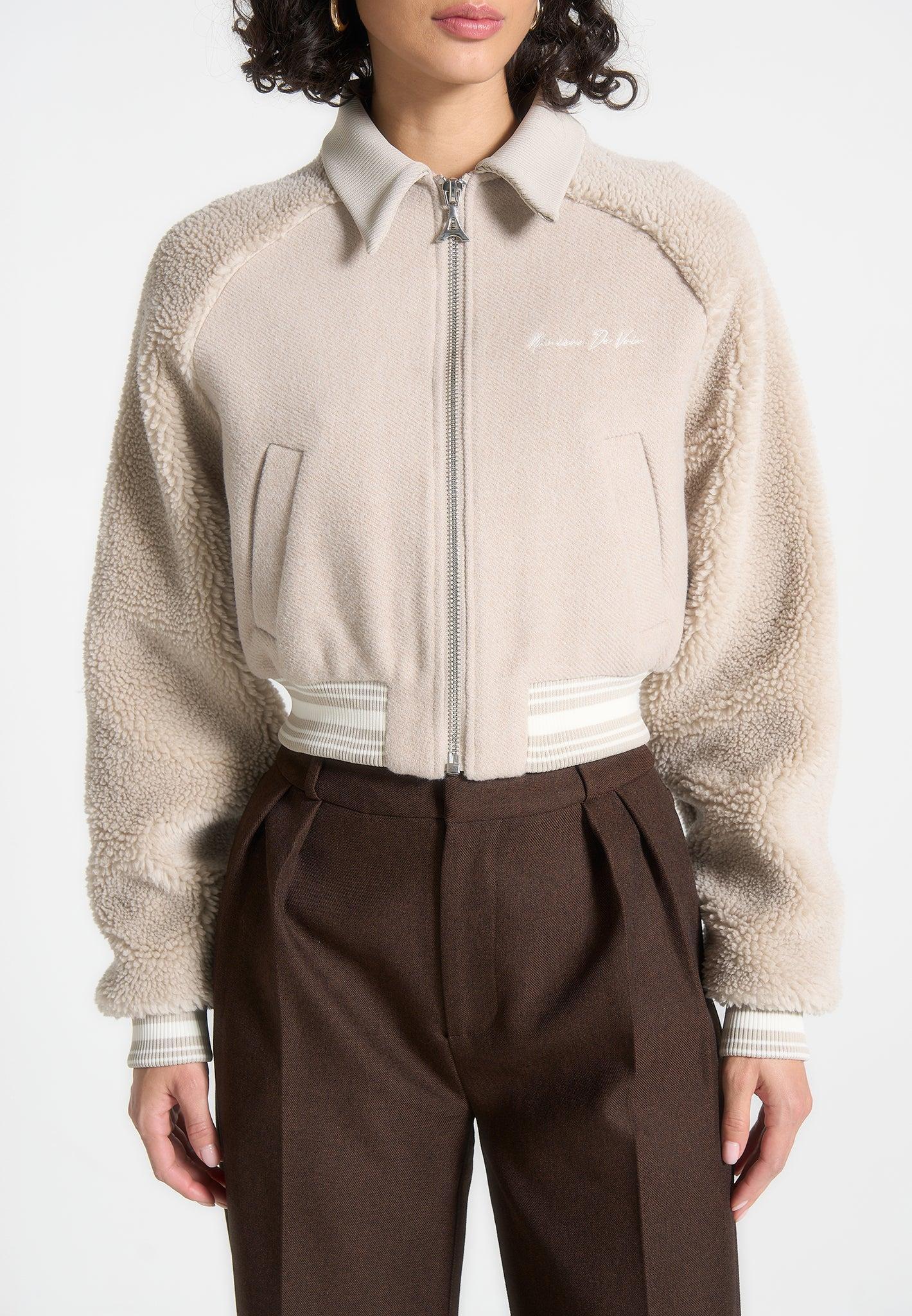 Borg Varsity Jacket - Beige Female Product Image