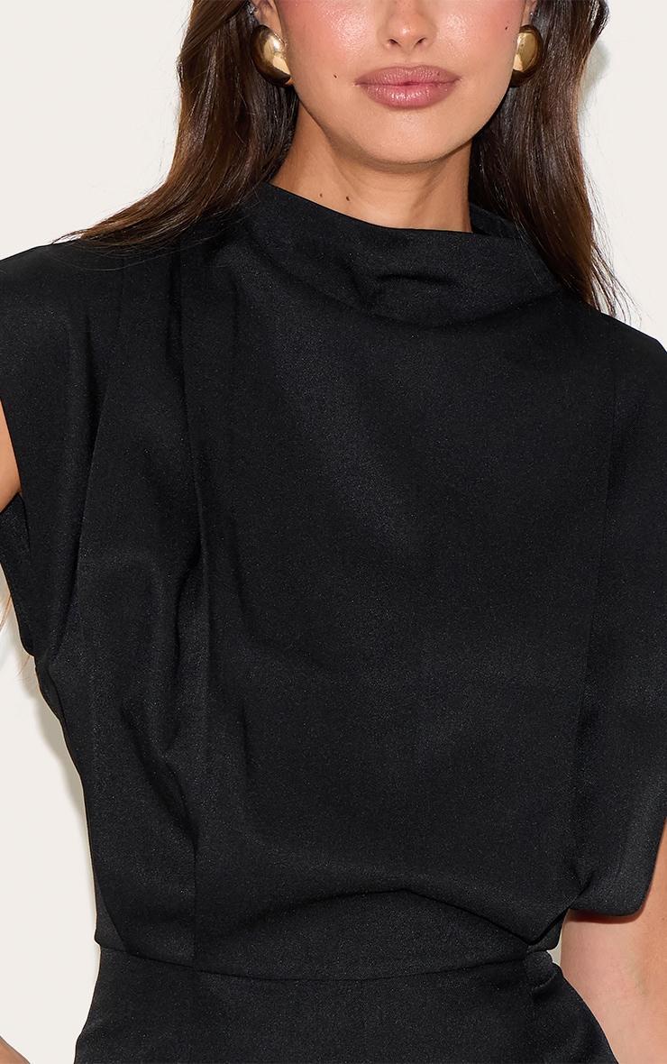 Black Woven Bagged Over Boat Neck Romper Product Image