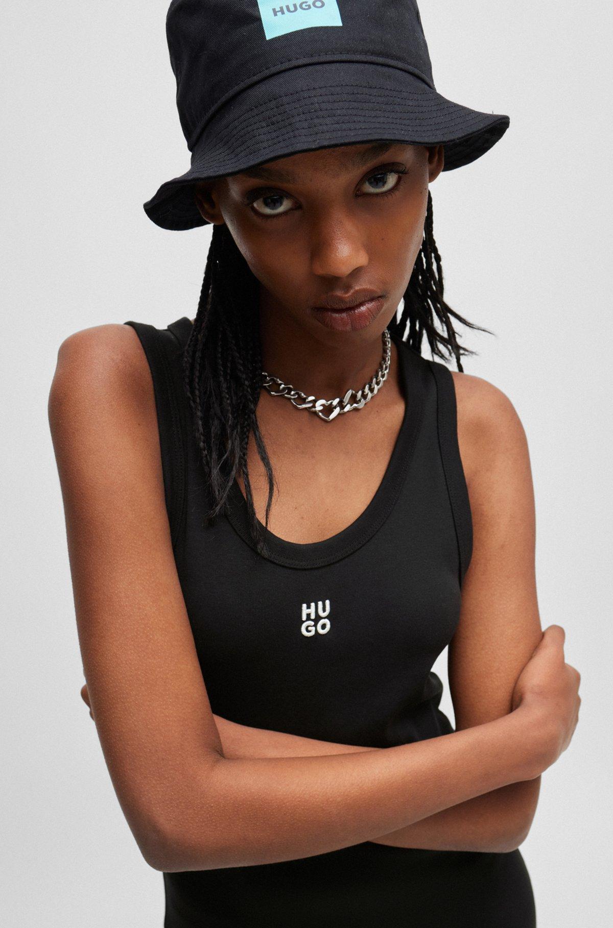 HUGO - Long-length dress in stretch jersey with stacked logo - Black Product Image