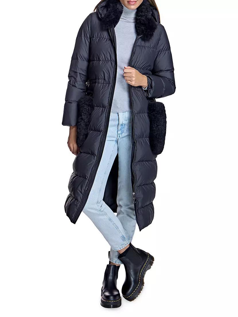 Nylon Hooded Coat with Cashmere Goat Trims Product Image
