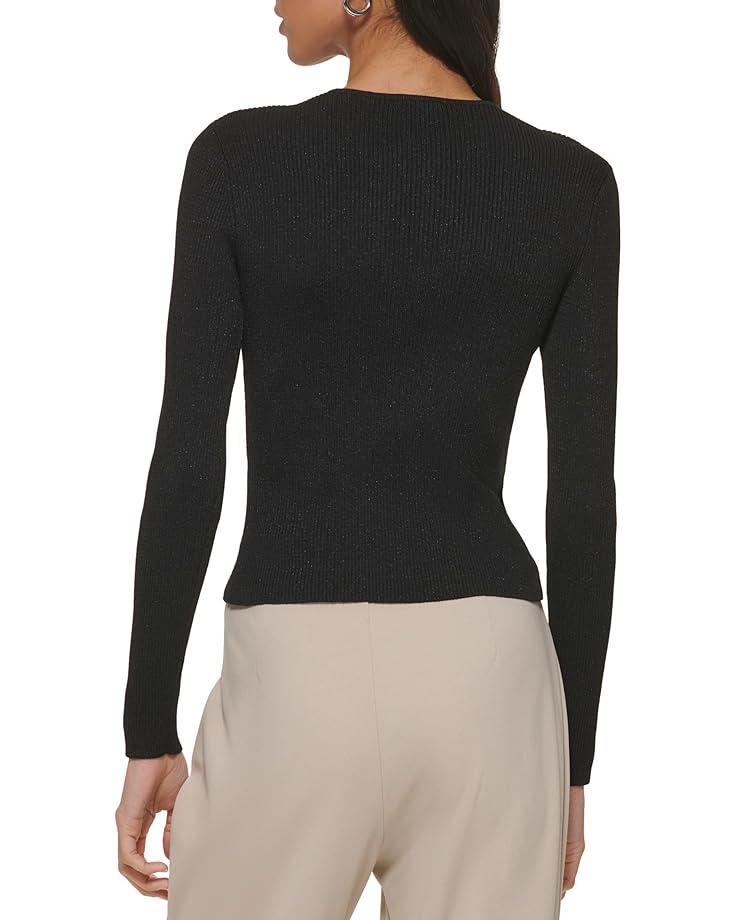 Long Sleeve Asymmetrical Hem Sheer Sleeve Sweater Product Image