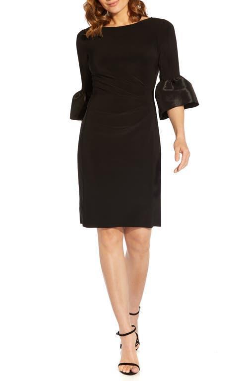 Adrianna Papell Stretch Boat Neck 34 Bell Sleeve Ruched Waist Sheath Dress Product Image