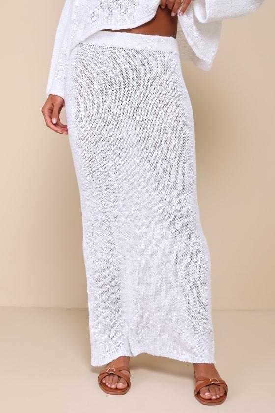Inez White Loose Knit High-Rise Maxi Skirt Product Image