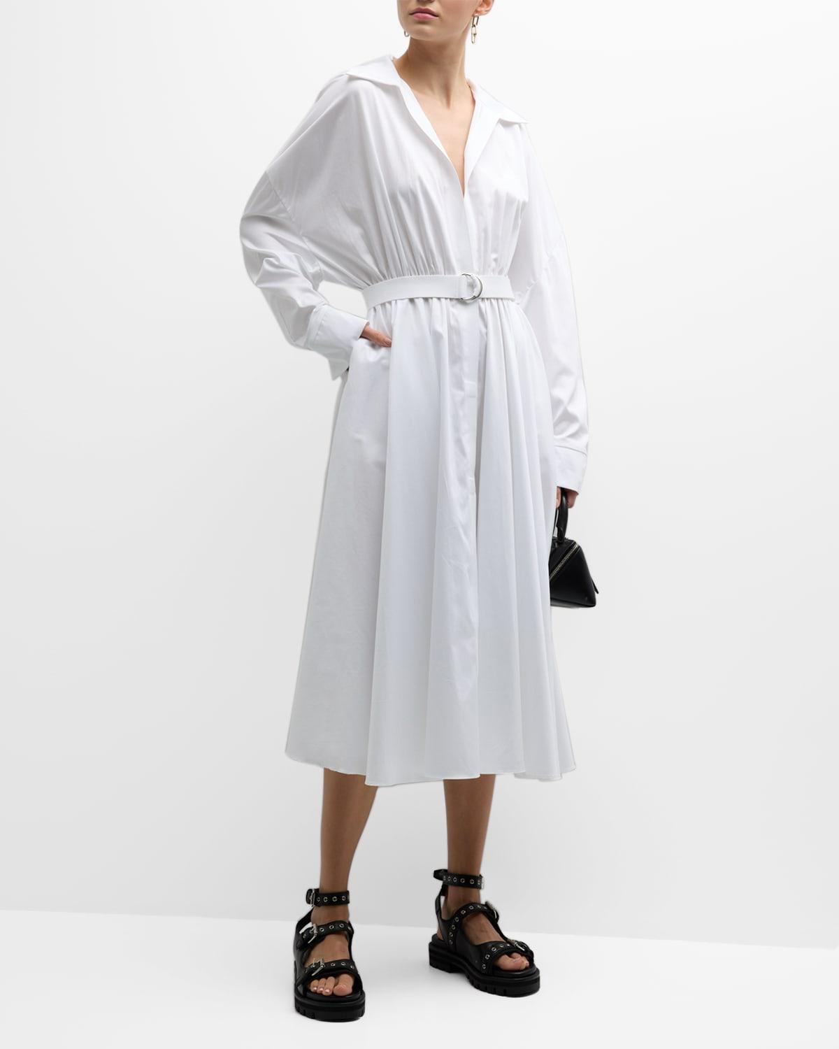 Womens Oversized Belted Poplin Midi-Dress Product Image