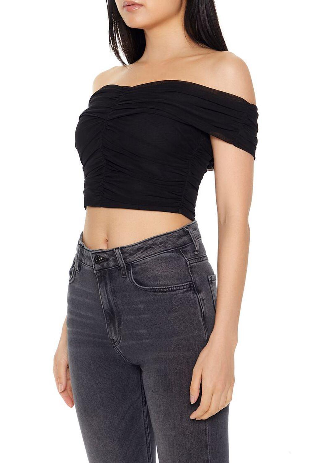 Mesh Off-the-Shoulder Crop Top | Forever 21 Product Image