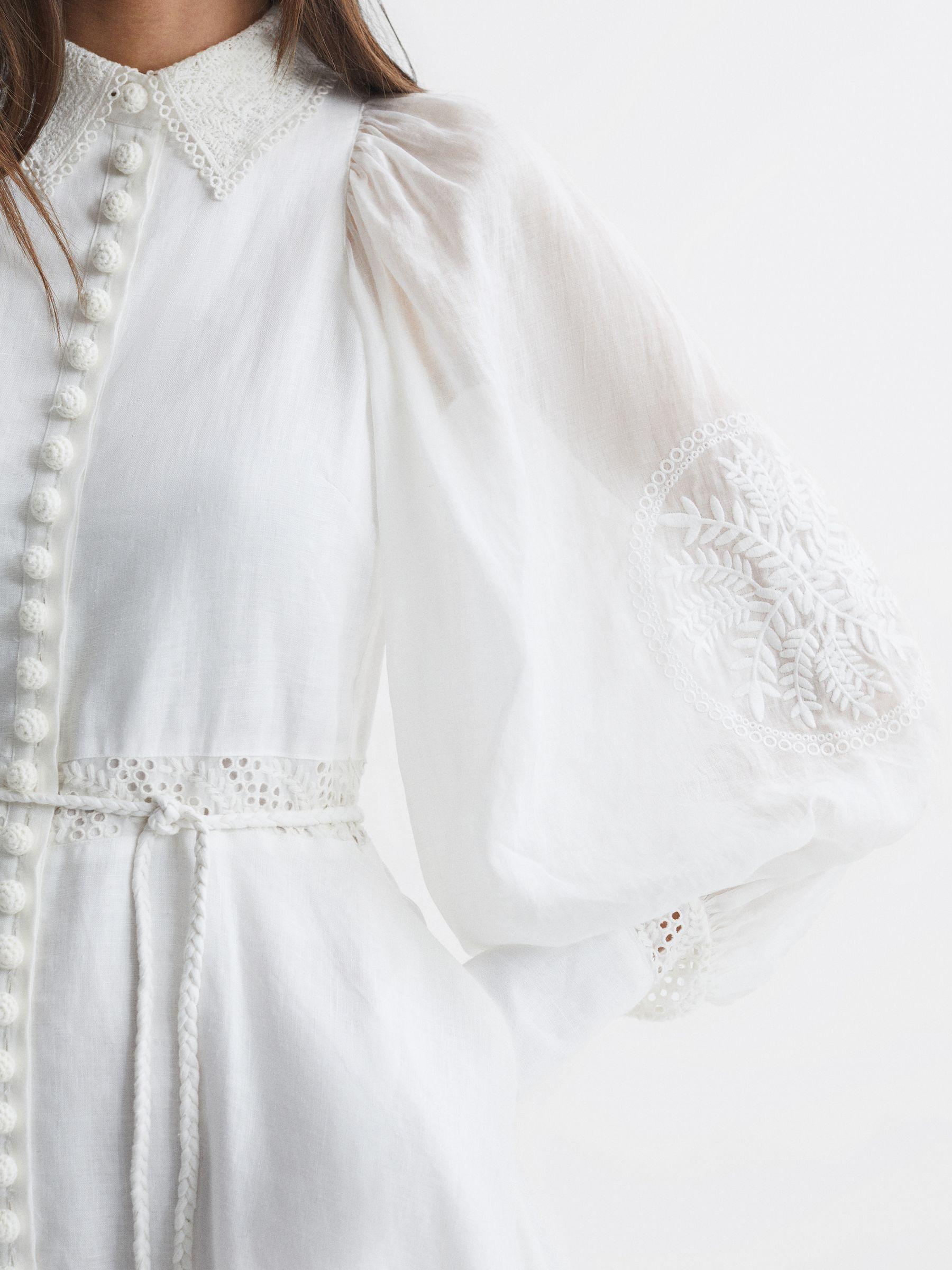 Joslin Linen Blouson Sleeve Maxi Dress in White Product Image