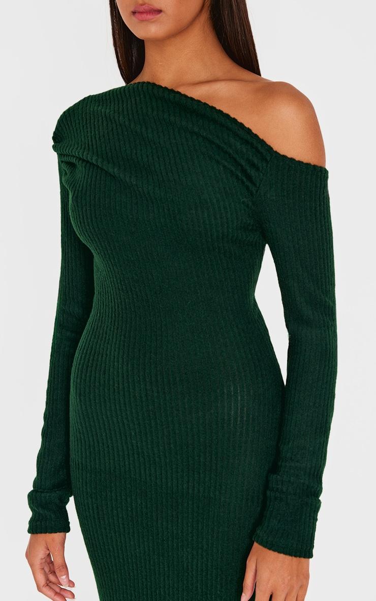 Khaki Brushed Rib Asymmetric Maxi Dress Product Image