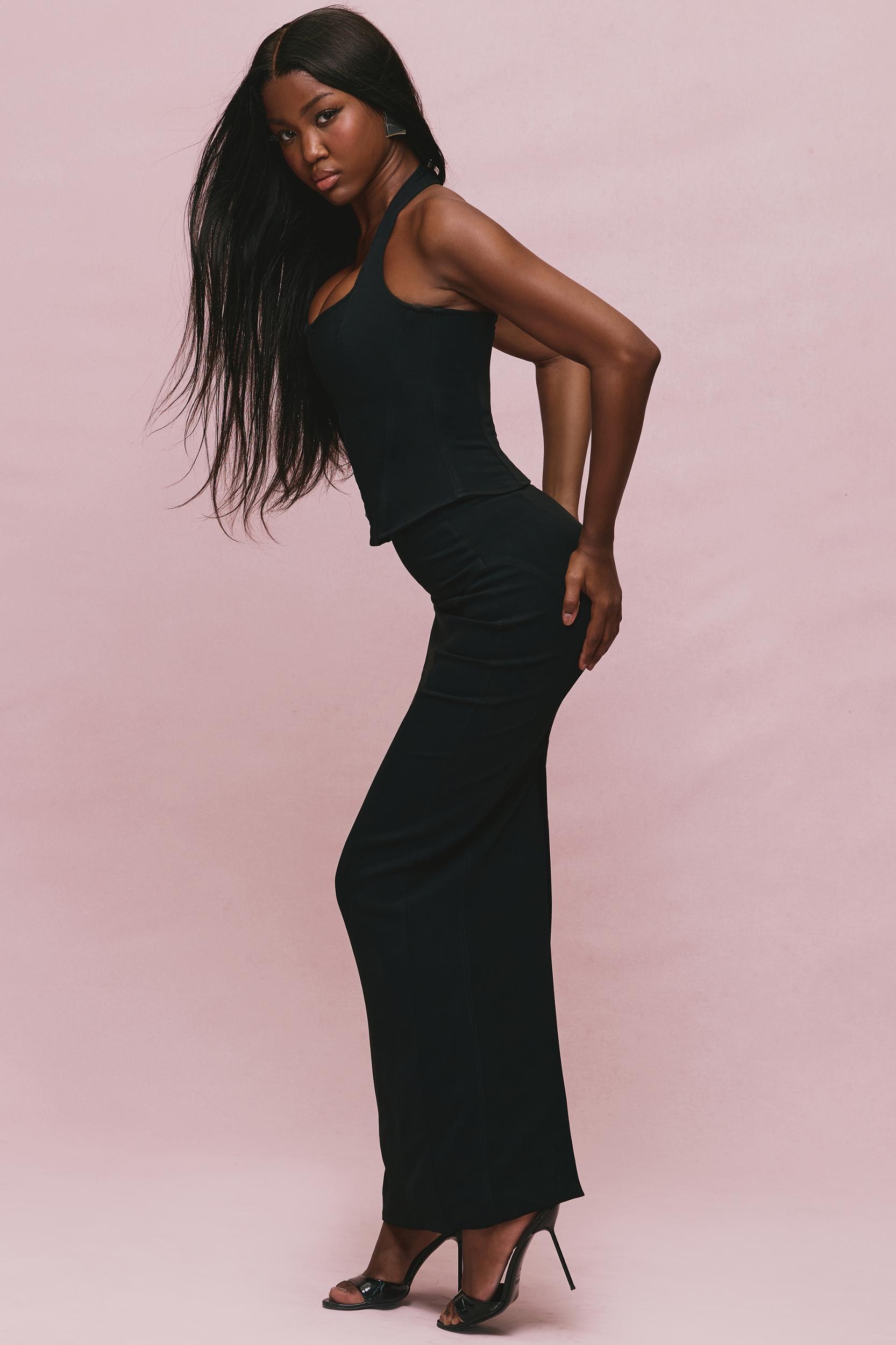 The Maxi  black panelled bodycon skirt Product Image