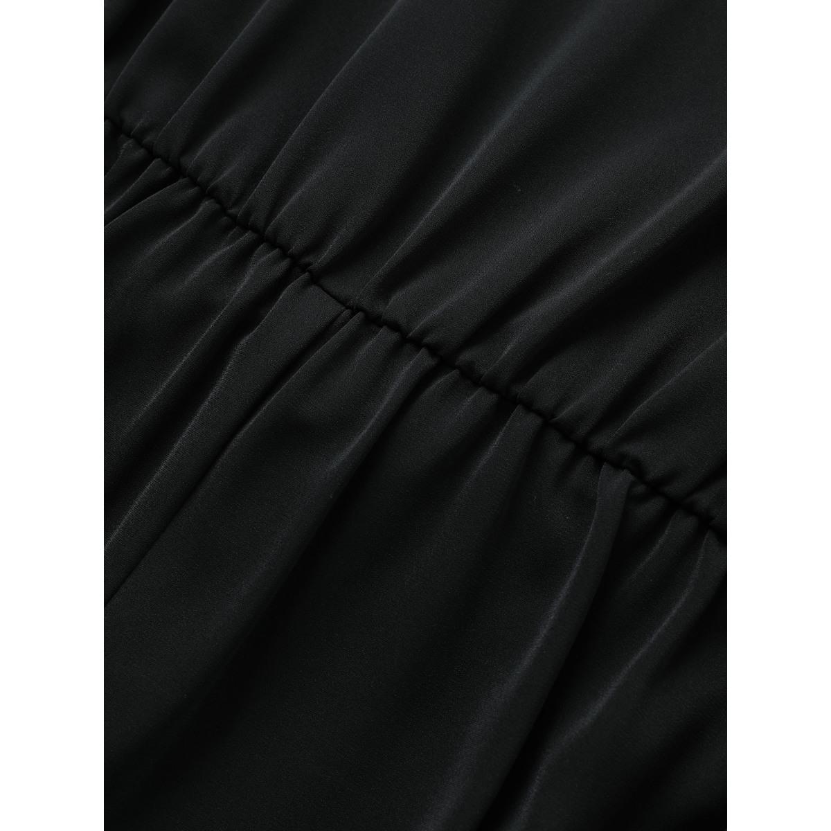 Plus Size Black V Neck Metal Detail Wrap Blouse Women At the Office Half Sleeve Overlap Collar Work Blouses BloomChic 18-20/2X Product Image