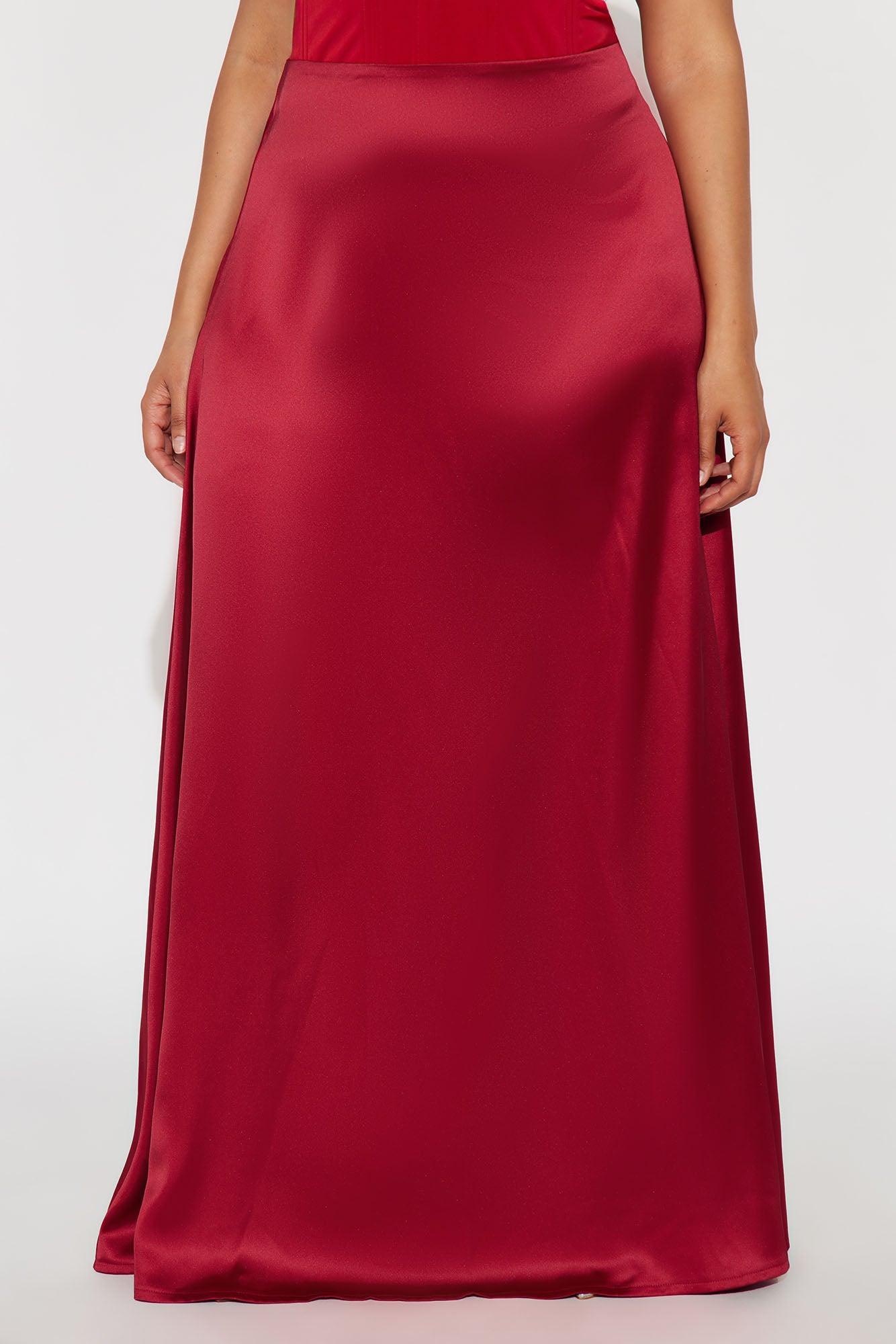 Estella Satin Maxi Skirt - Red Product Image