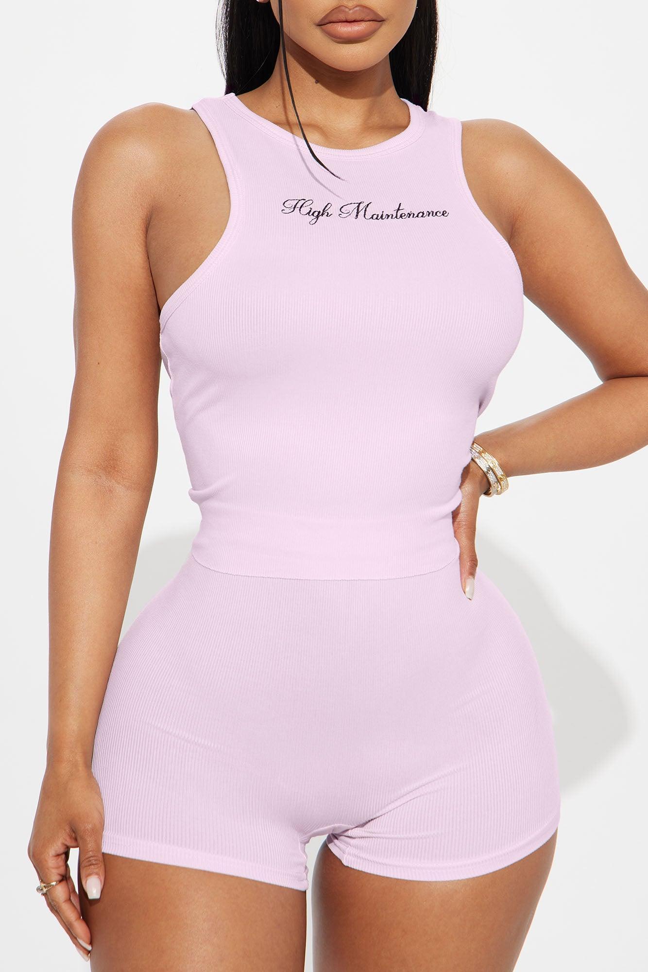 High Maintenance Ribbed PJ Short Set - Pink Product Image