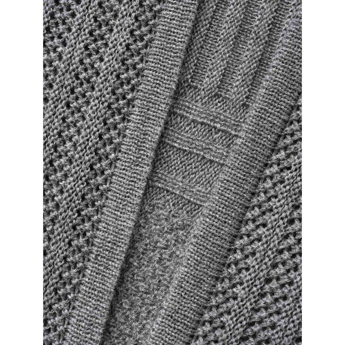 Plus Size Plain Textured Kimono Collar Cardigan Mediumgray Women Casual Loose Long Sleeve Everyday Cardigans BloomChic 14-16/1X Product Image