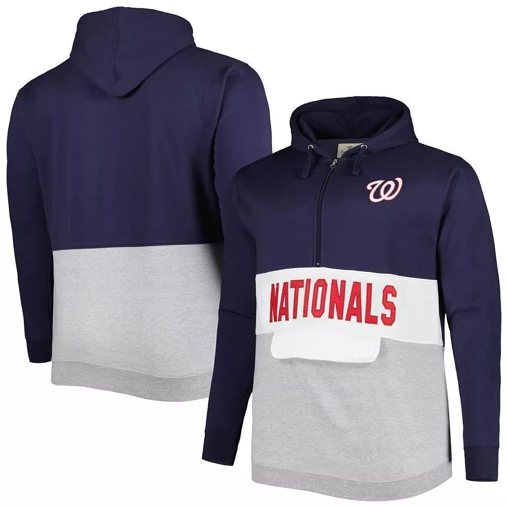 Men's Navy/White Washington Nationals Big & Tall Fleece Half-Zip Hoodie, Size: 2XLT, Blue Product Image