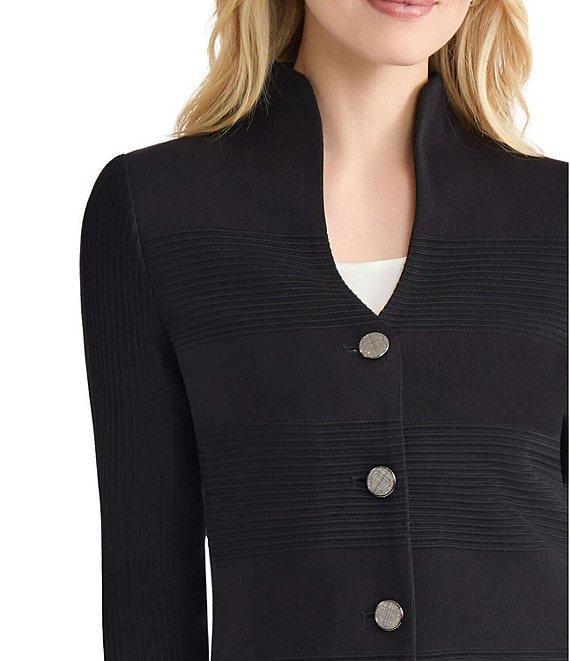 MISOOK Tailored Ottoman Stitch Knit Split Mandarin Collar Long Sleeve Jacket Product Image