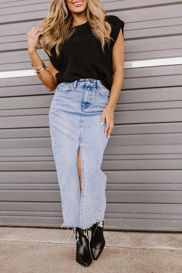The Aliyah Denim Maxi Skirt Product Image