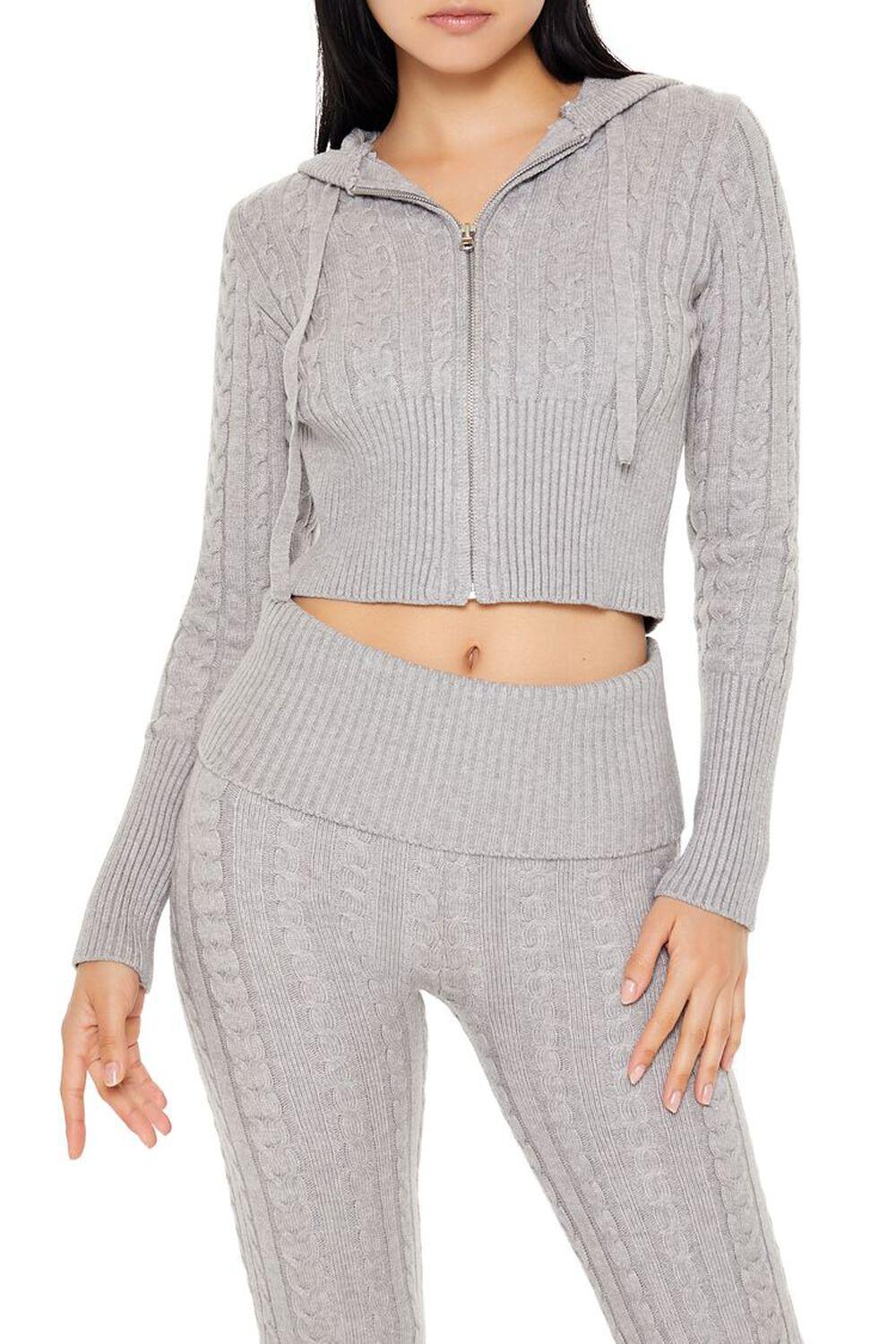 Cropped Cable Knit Zip-Up Sweater | Forever 21 Product Image