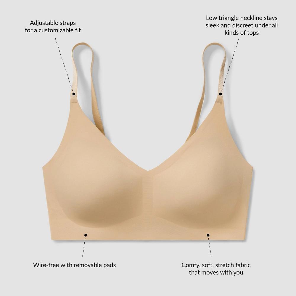 True & Co. True Everybody Women's Adjustable Strap Triangle Bra - Light Beige L: Wireless, Removable Padding, V Neck Product Image