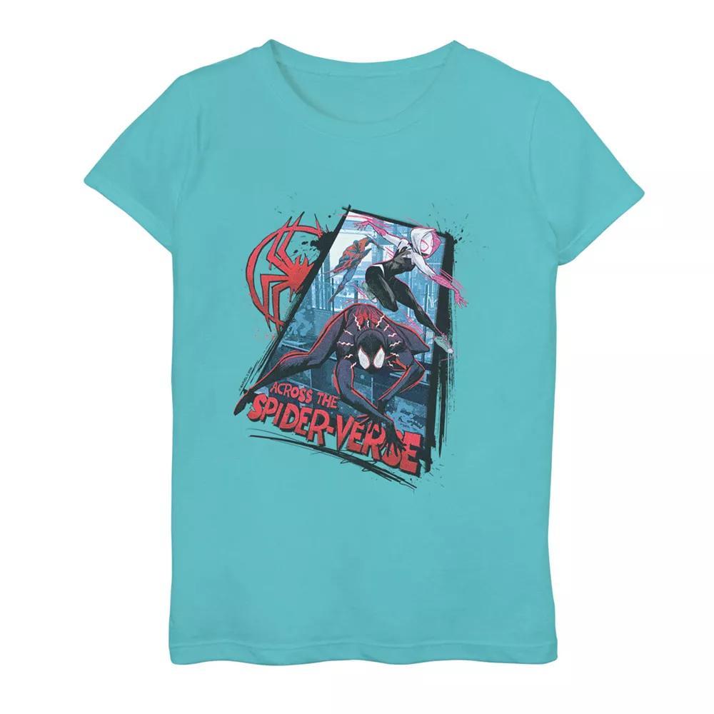Girls 7-16 Marvel Spider-Man Across The Spider Verse Action Poster Graphic Tee, Girl's, Size: Medium, Tahiti Blue Product Image
