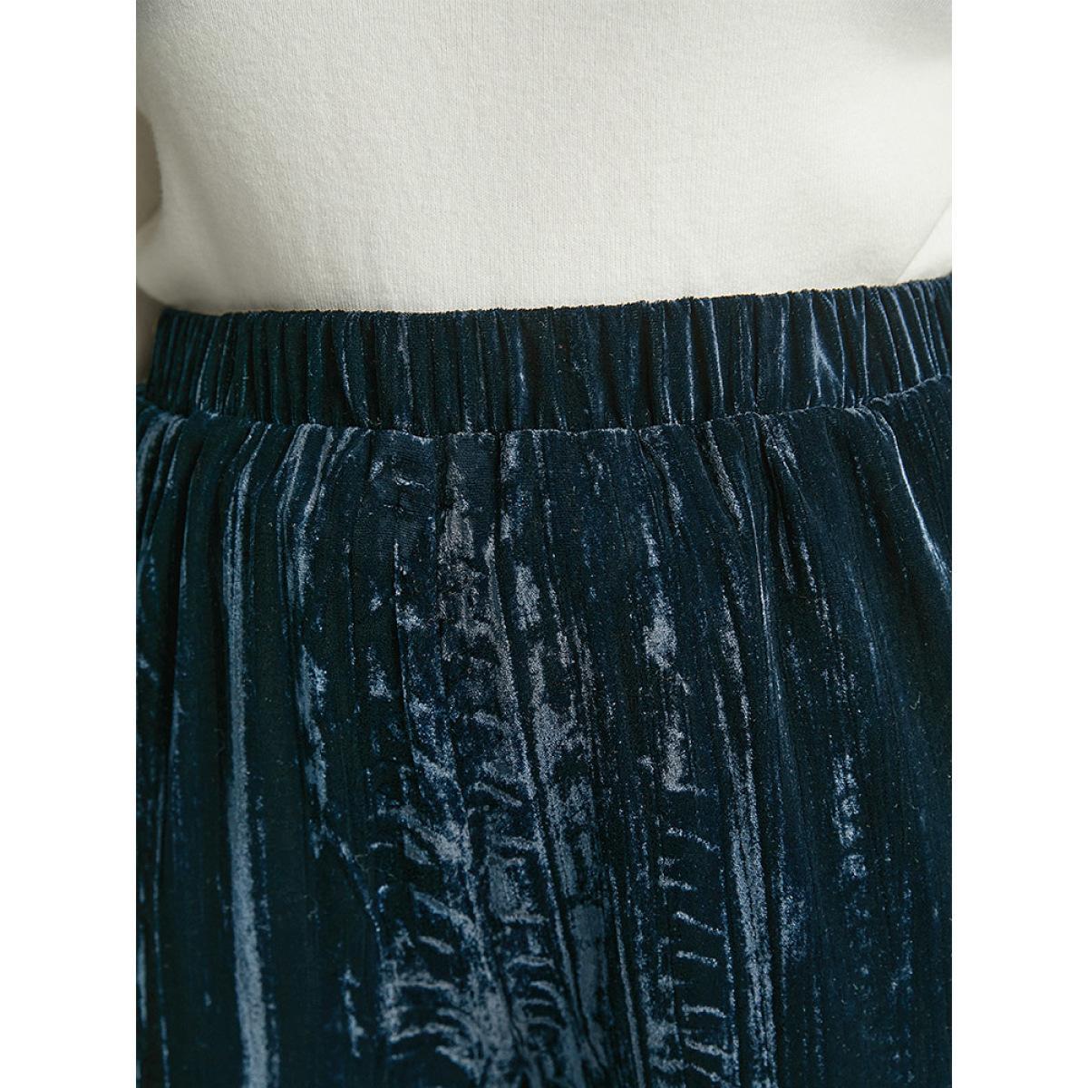 Plus Size Velvet Elastic Waist Pocket Straight Leg Pants Women Indigo Elegant Straight Leg High Rise Dailywear Pants BloomChic 28/5X Product Image
