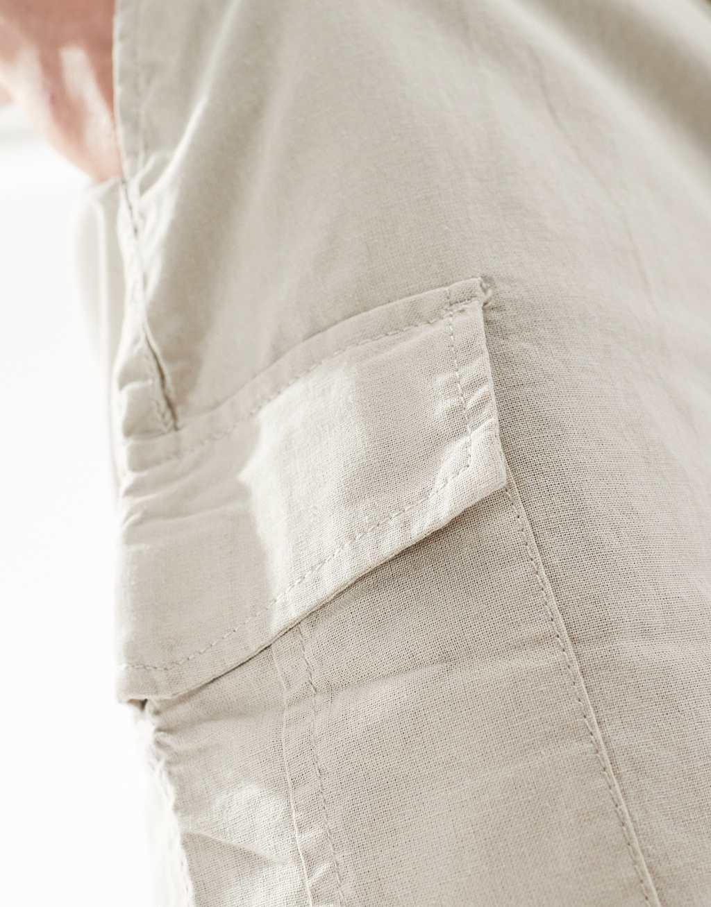 Brave Soul lightweight cotton elastic waist cargo shorts in light stone Product Image