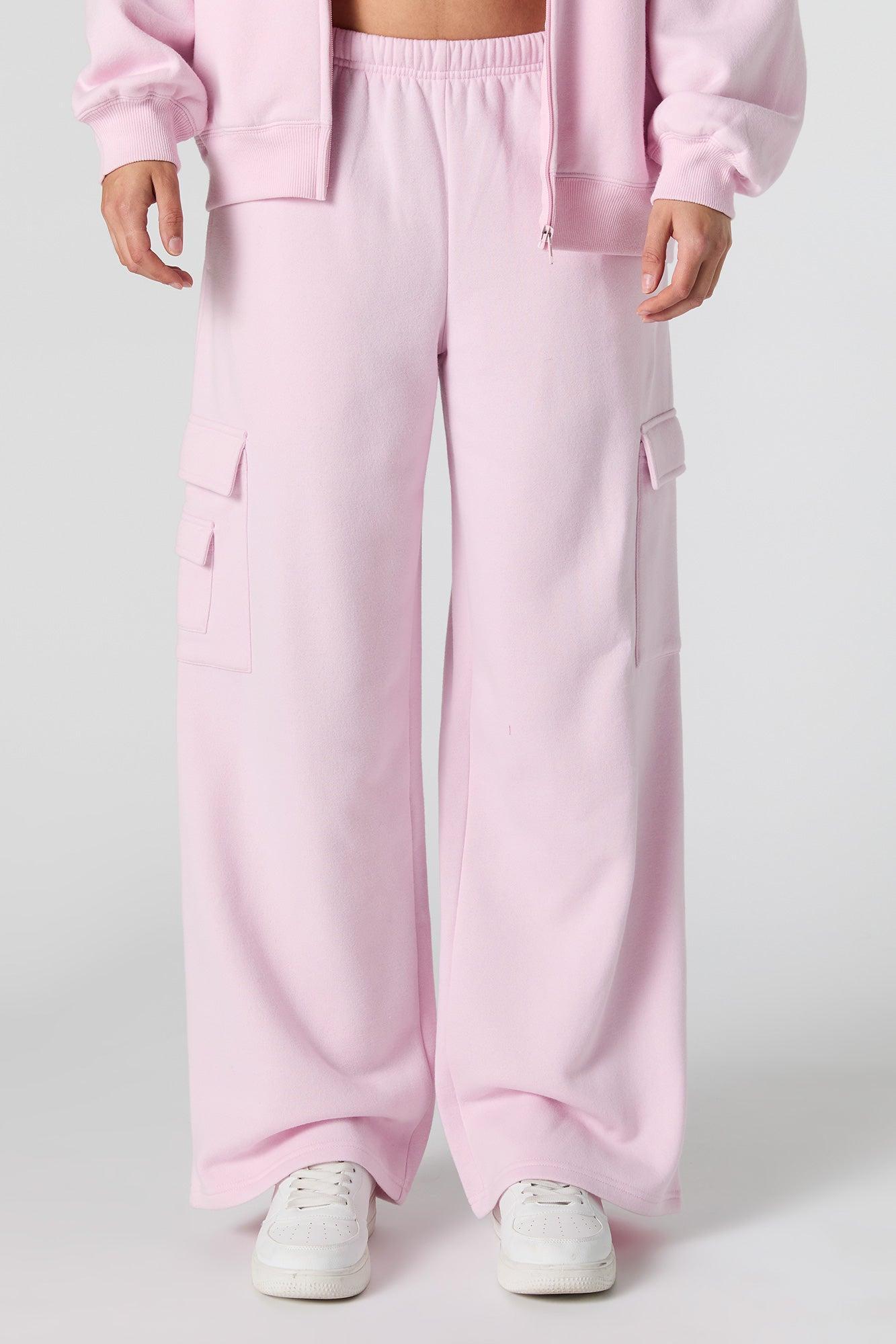 Solid Fleece Wide Leg Cargo Sweatpant Female Product Image