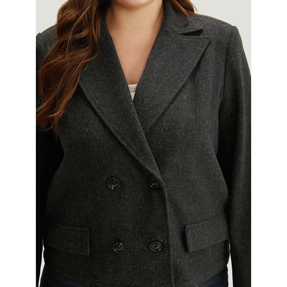 Plus Size Lapel Collar Plain Textured Button Up Blazer DimGray Women Work Plain Plain Sleeve Long Sleeve Lapel Collar 28/5X Office Blazers BloomChic Product Image