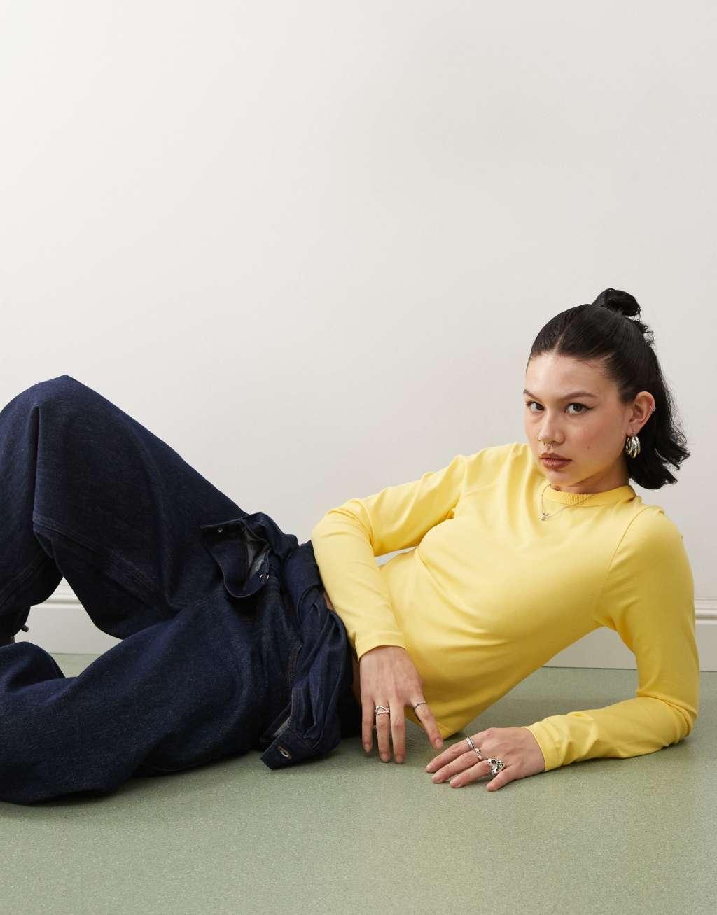 COLLUSION long sleeve fitted T-shirt in soft yellow Product Image