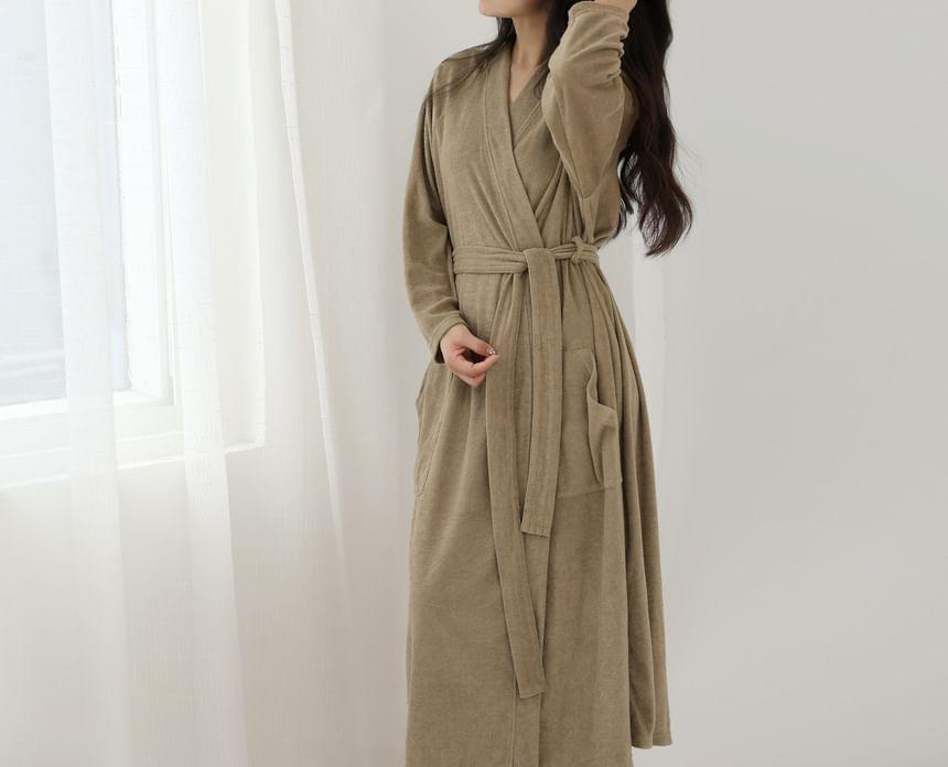 V-Neck Plain Pajama Robe Product Image