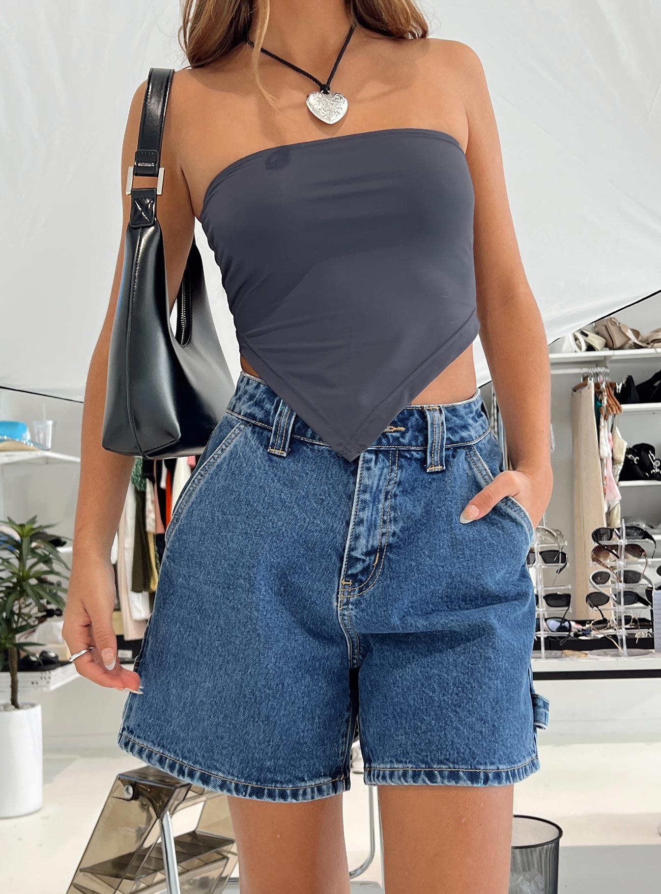 Lou Carpenter Denim Shorts Mid Wash Product Image