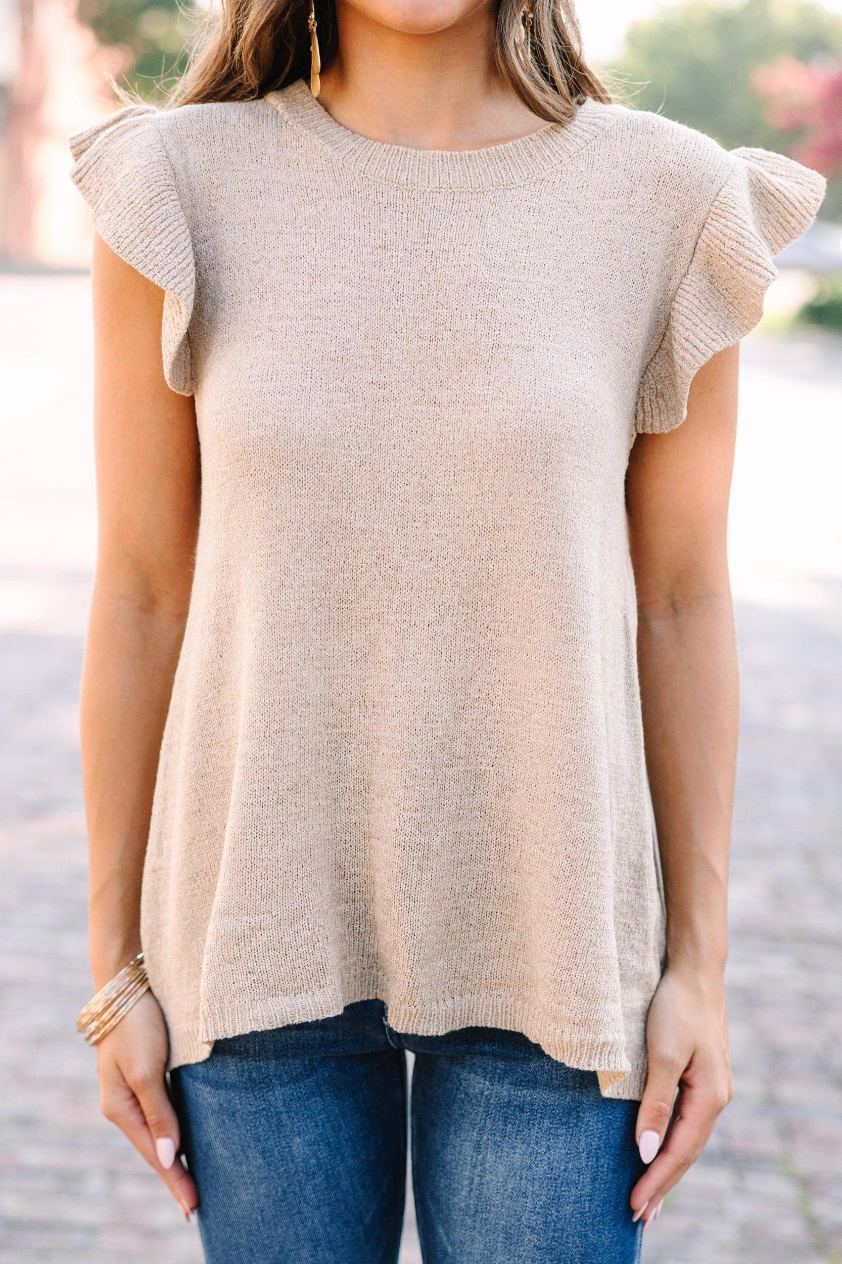 Certain Joy Taupe Brown Knit Top Female Product Image