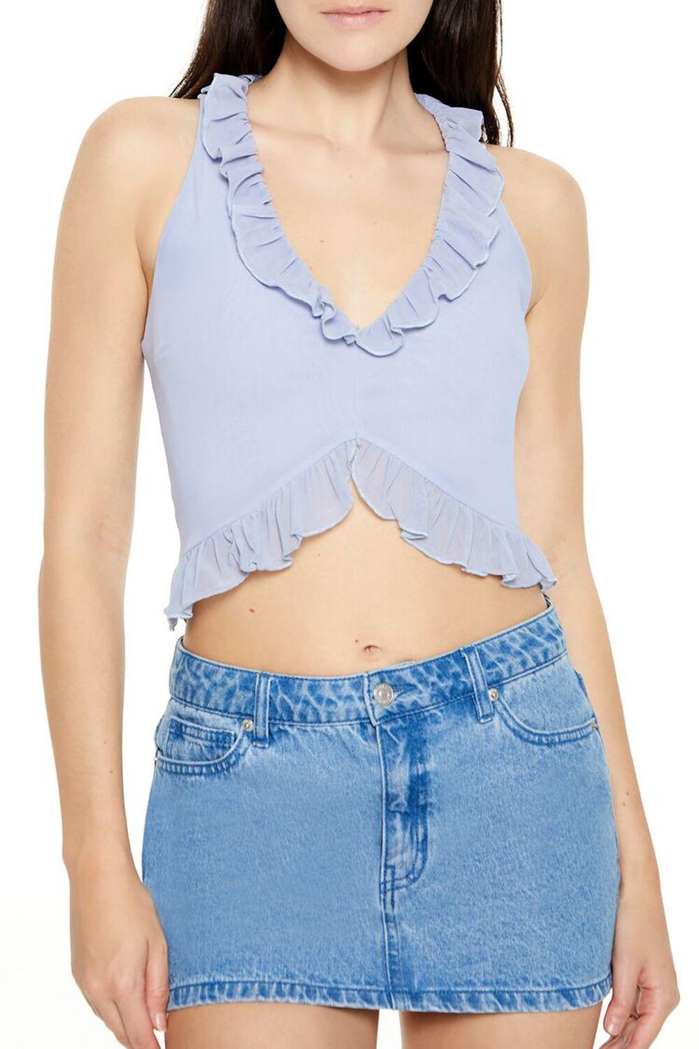 Mesh Ruffle-Trim Crop Top | Forever 21 Product Image