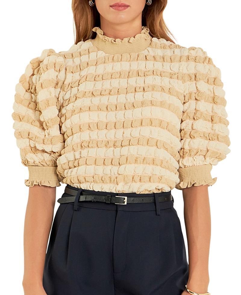 English Factory Womens Textured Mock Neck Short Sleeve Blouse Product Image