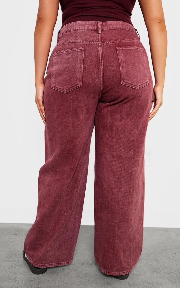 Plus Burgundy Washed Wide Leg Jeans Product Image