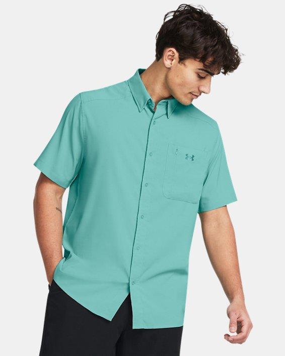 Men's Under Armour UPF 30 Drift Tide 2.0 Fitted Performance Short Sleeve Button-Down Shirt, Size: Medium, Silica Green Product Image