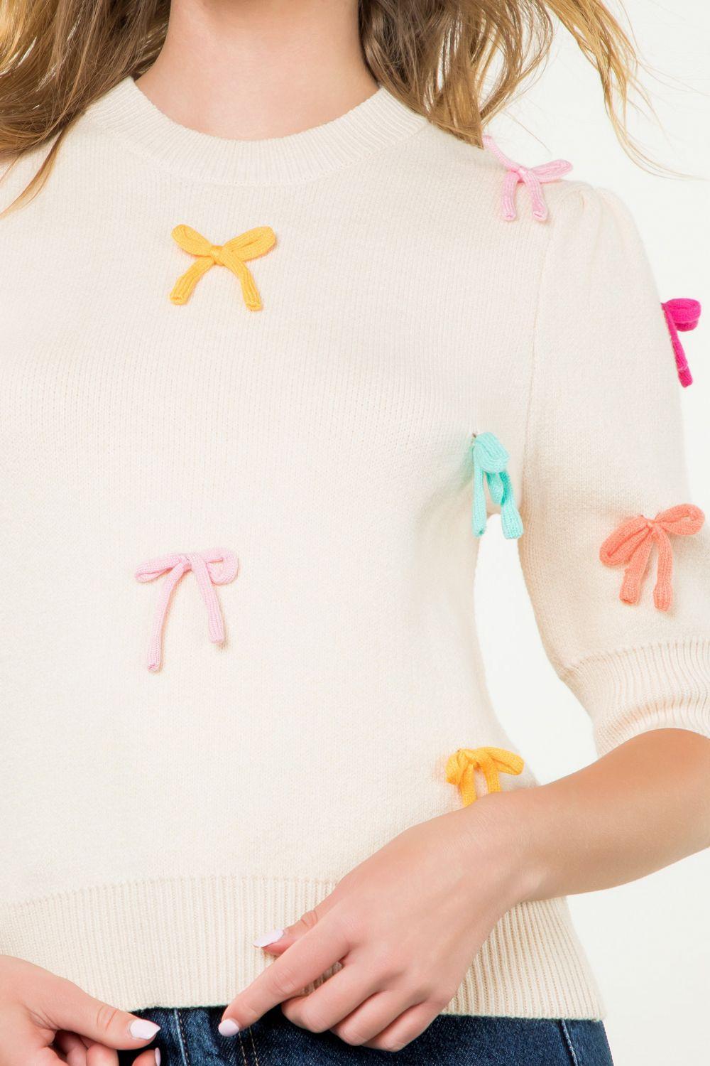 Annie Short Sleeve Textured Bow Knit Top Product Image