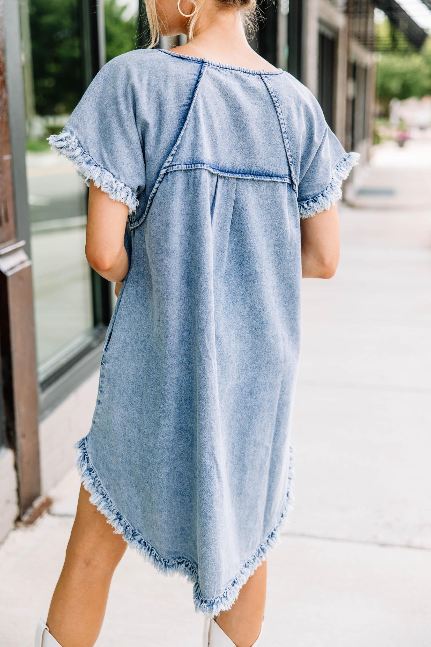 Make The Call Light Denim Shift Dress Female Product Image