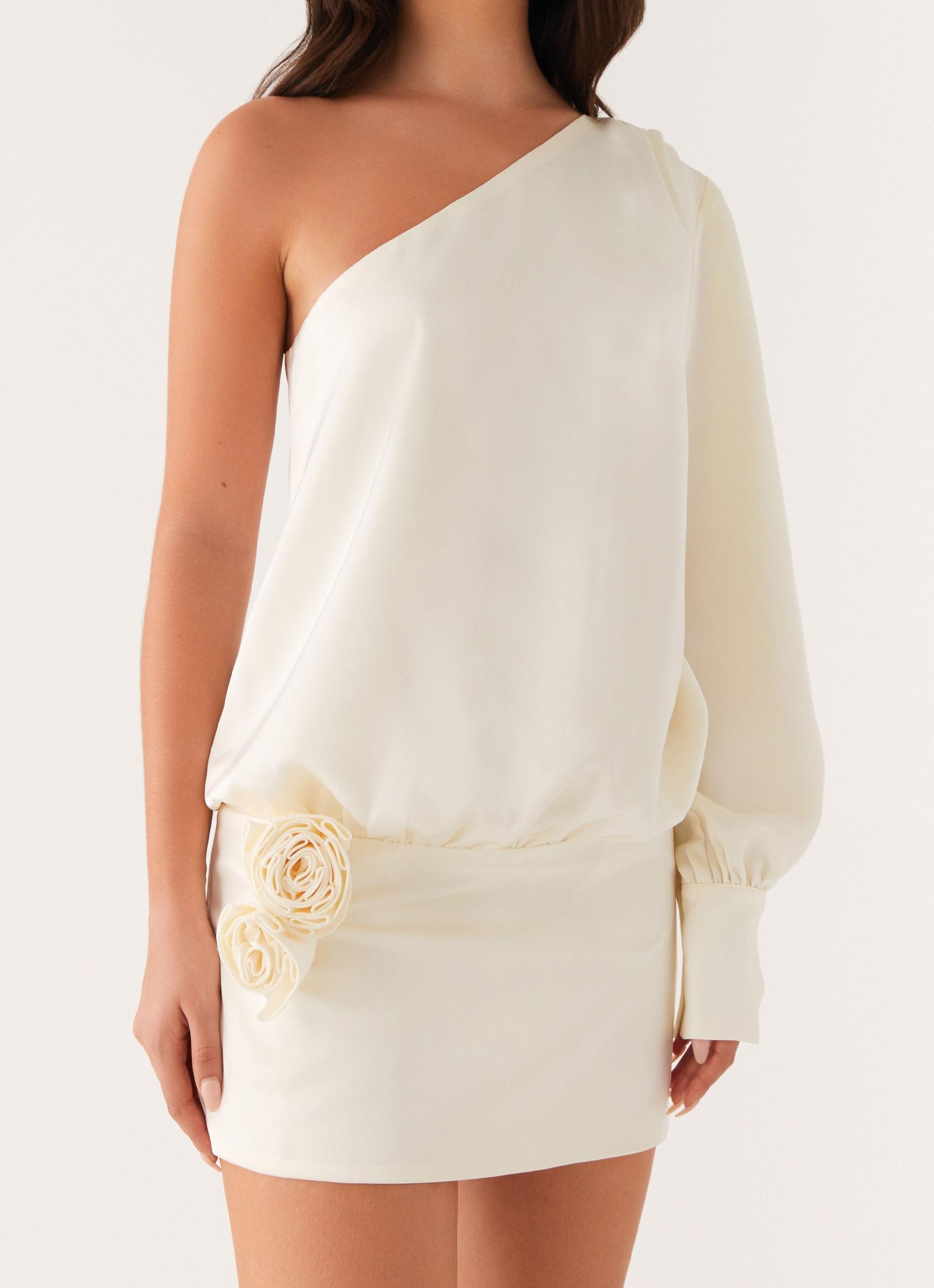 Pippie One Shoulder Mini Dress - Ivory Product Image