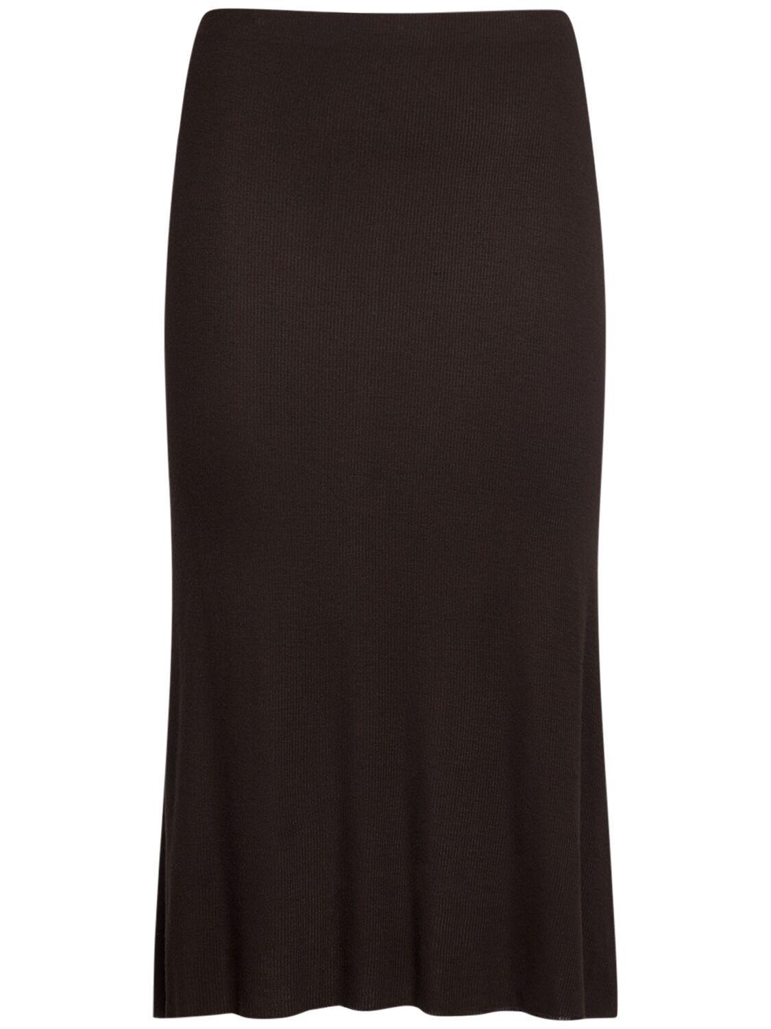 KHAITE Leema Viscose Midi Skirt In Brown Product Image