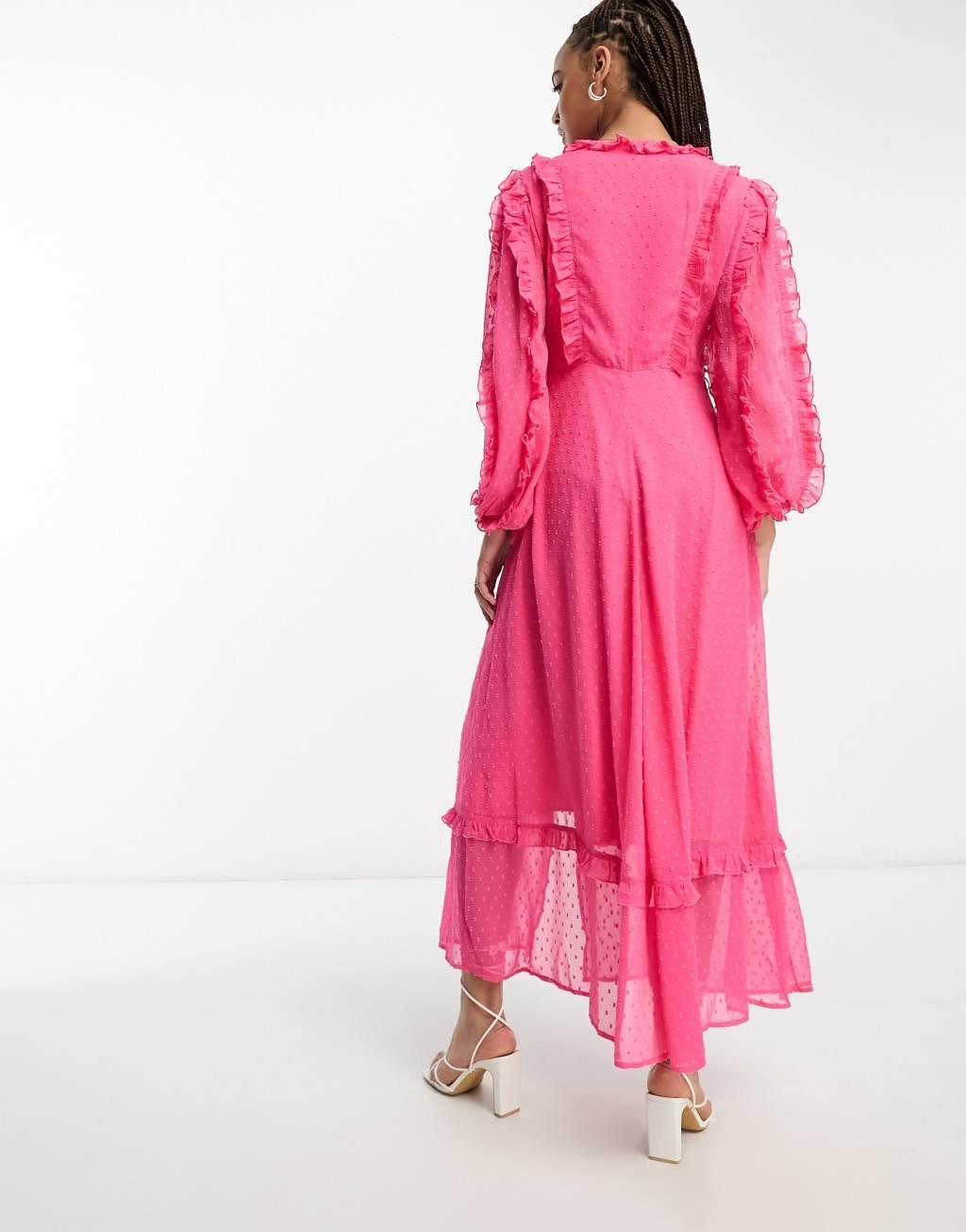 Miss Selfridge textured chiffon ruffle detail maxi dress Product Image