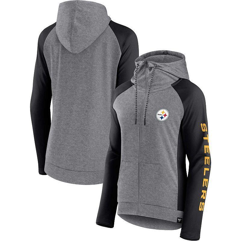 Womens Fanatics Branded Heather Gray/Black Pittsburgh Steelers Blind Side Raglan Full-Zip Hoodie Product Image