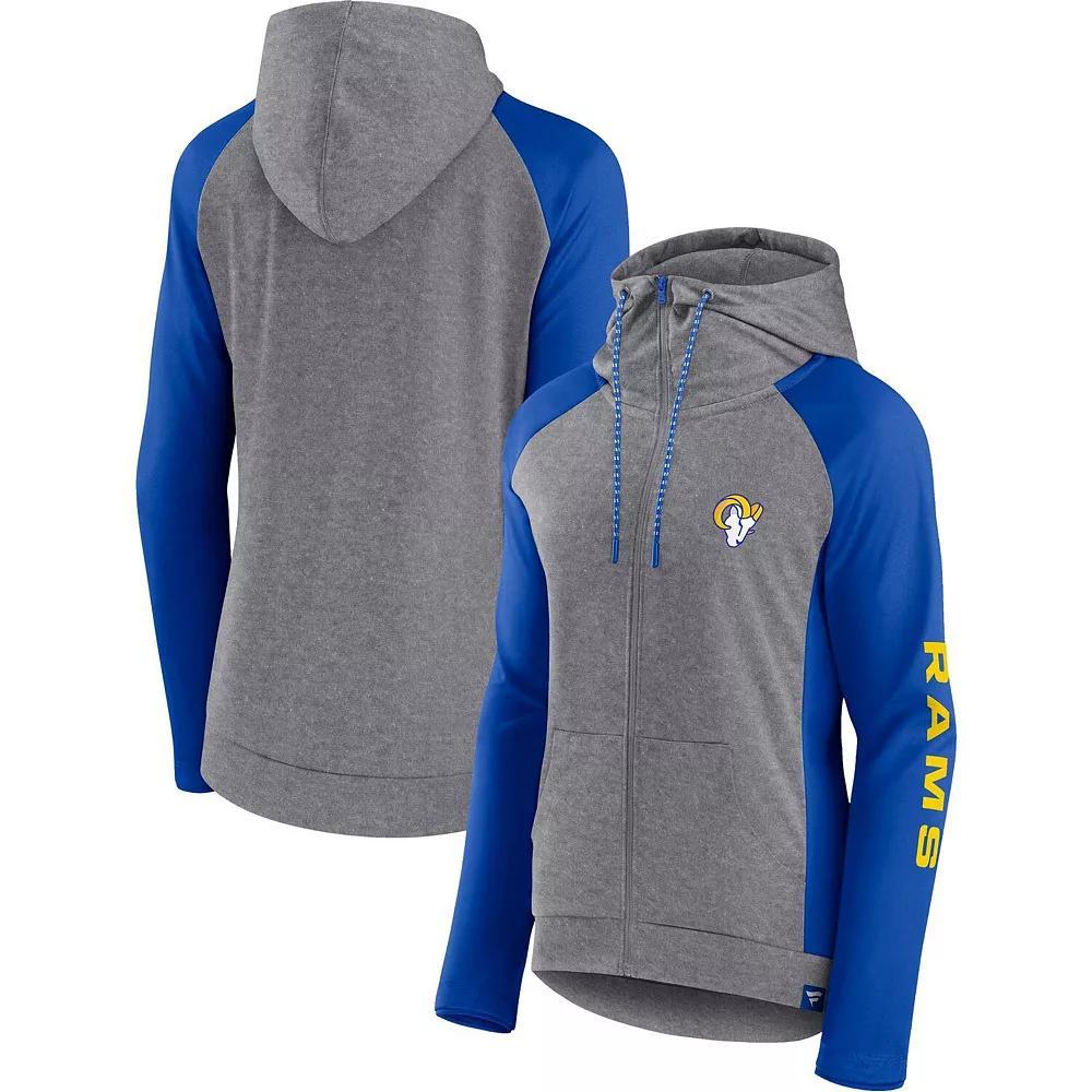 Women's Fanatics Branded  Heather Gray/Navy Denver Broncos Blind Side Raglan Full-Zip Hoodie, Size: XS, Grey Product Image