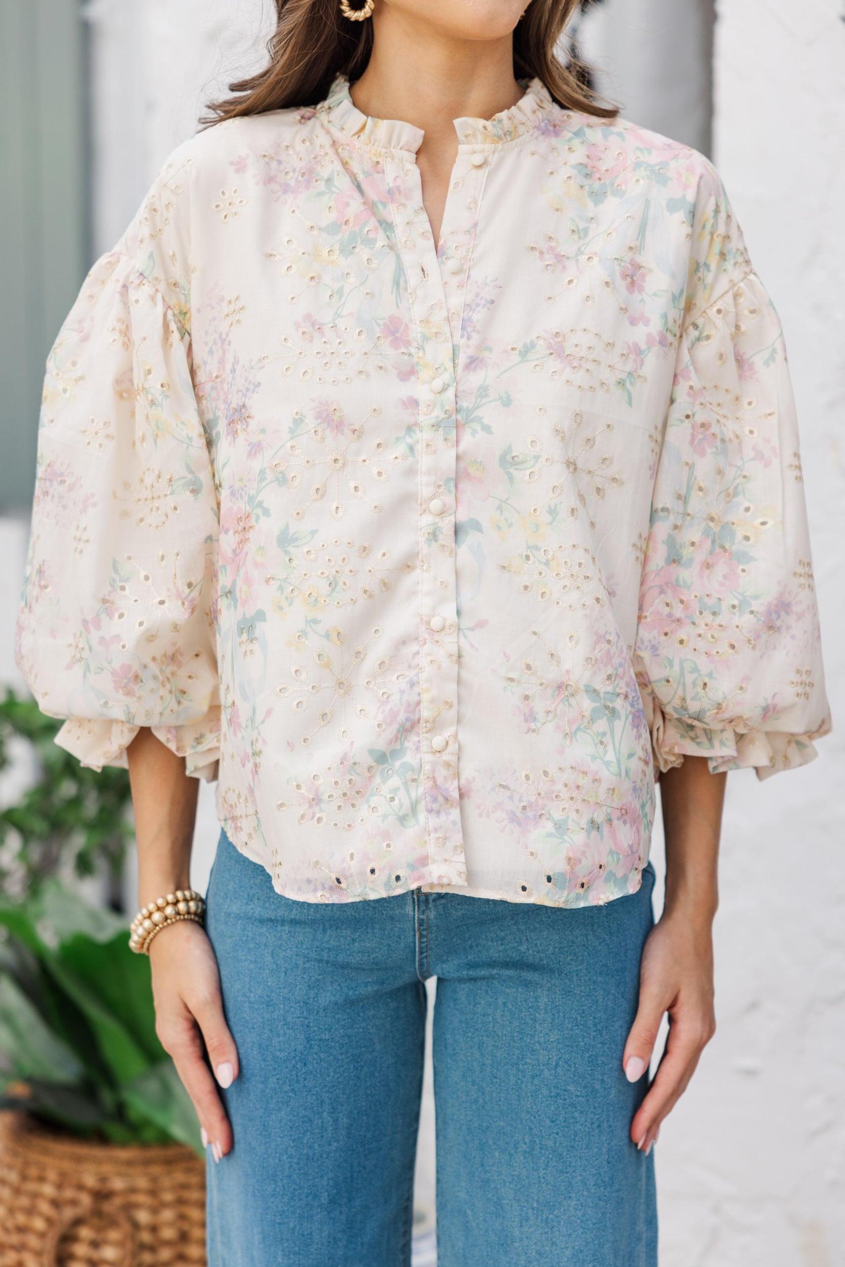 Take Your Turn Pink Eyelet Blouse Female Product Image