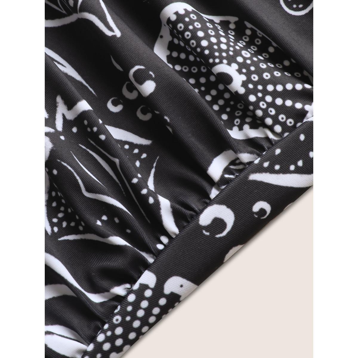 Plus Size V Neck Marine Elements Gathered One Piece Swimsuit Women's Swimwear Black Beach Gathered Curve Bathing Suits High stretch One Pieces BloomChic 18-20/2X Product Image