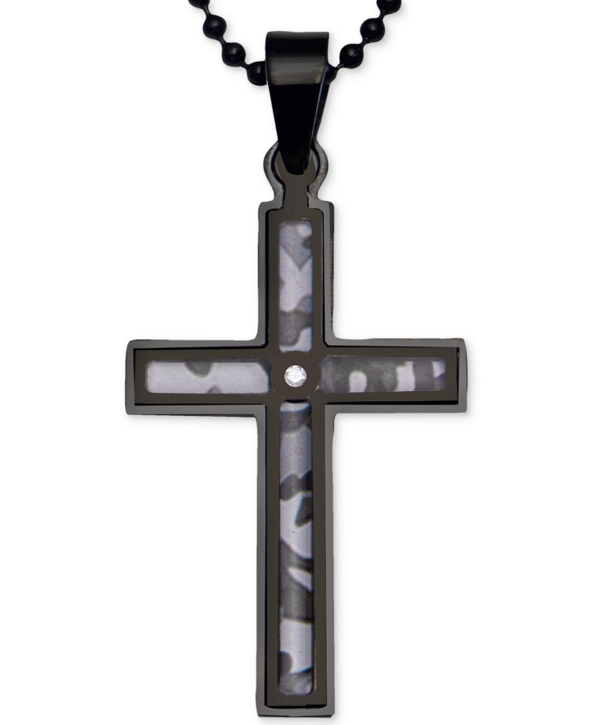 Diamond Accent Black Stainless Steel Camouflage Cross Pendant Necklace - Men, Men's, Size: 24", White Product Image