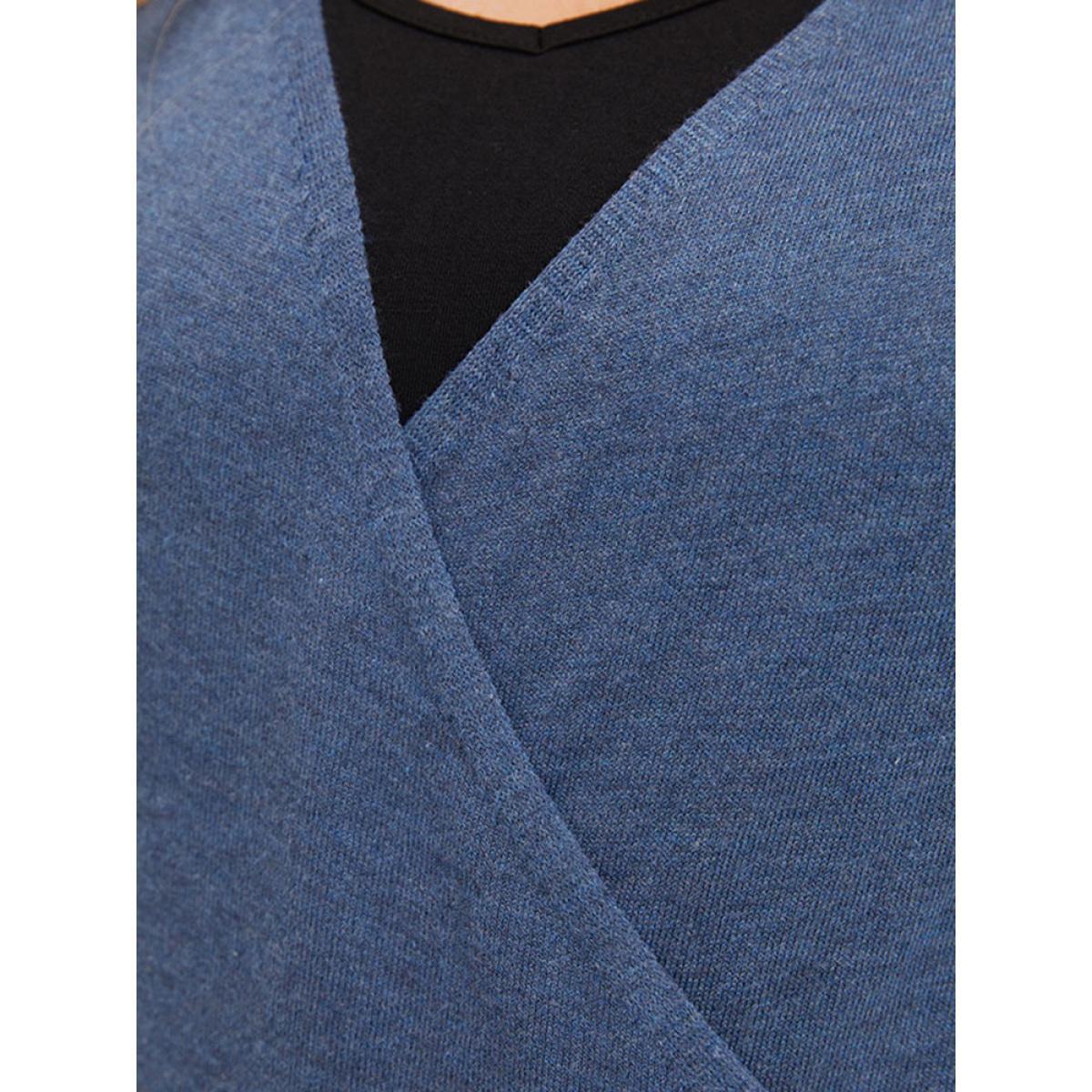 Plus Size Plain Crossover Elastic Cuffs Pullover Stone Women Casual Loose Long Sleeve Dailywear Pullovers BloomChic 30/6X Product Image