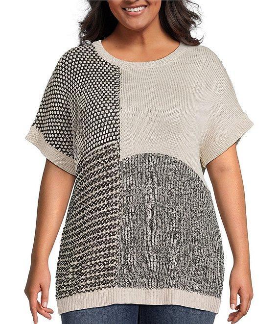 Perch By Blu Pepper Plus Color Block Short Sleeve Sweater Product Image