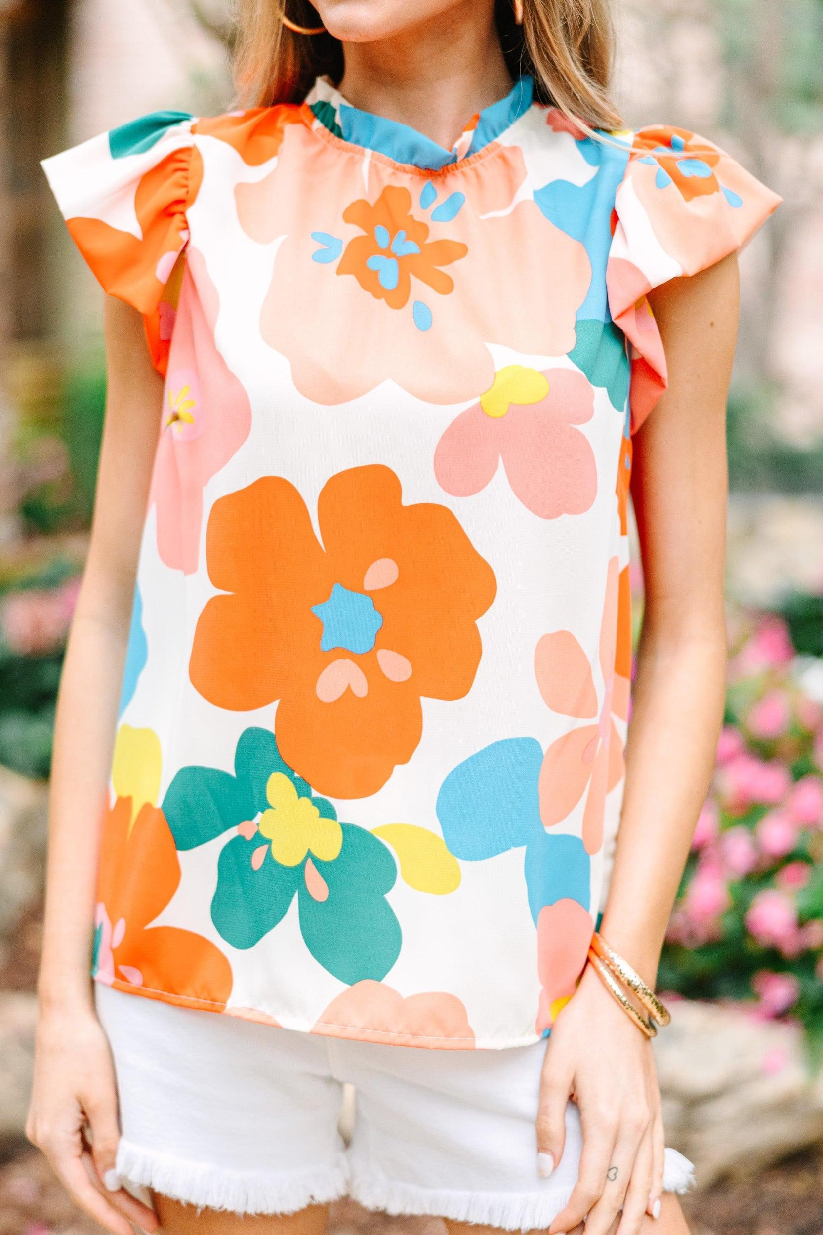 Call It Even Orange Floral Blouse Female Product Image