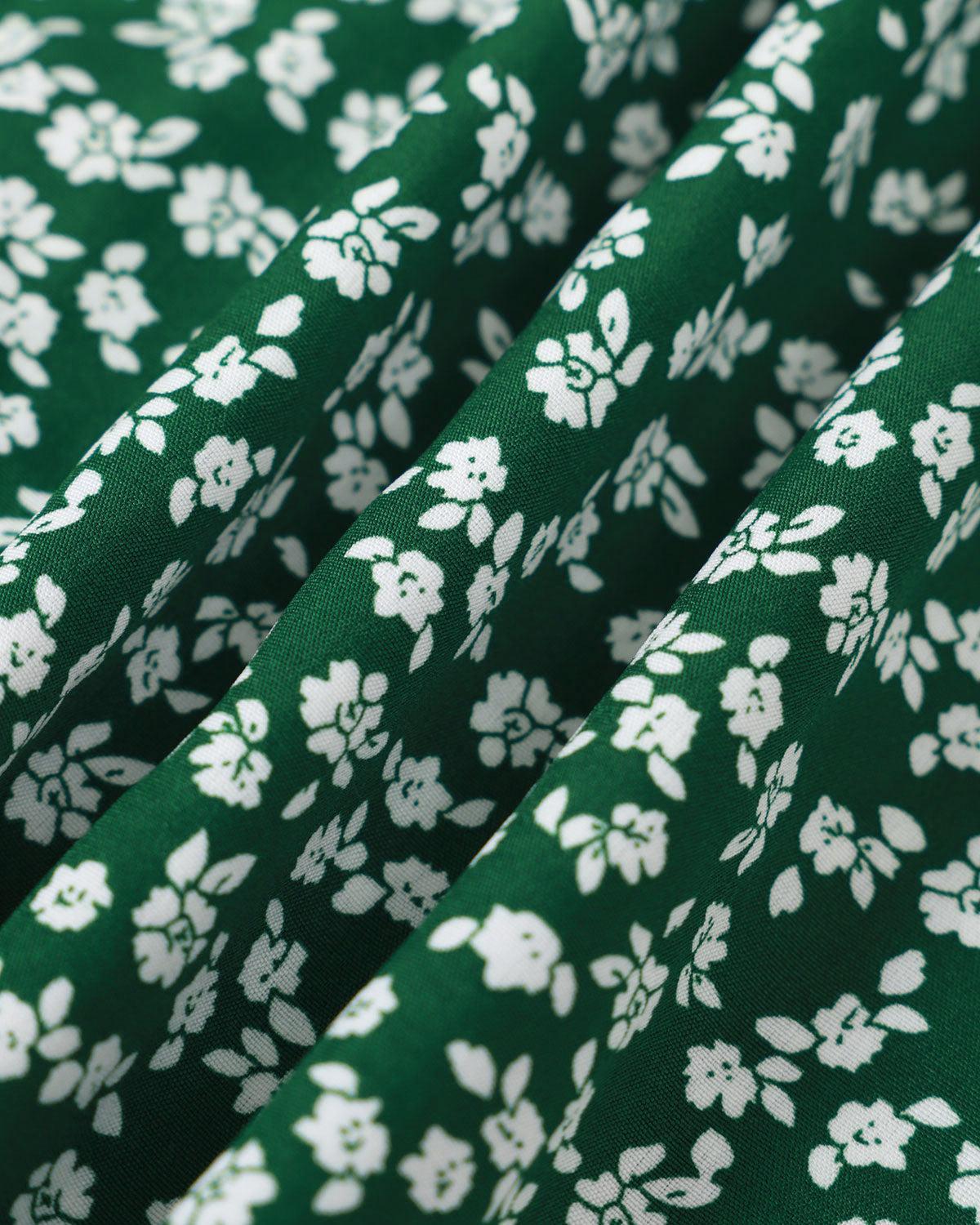 The Green V Neck Floral Button Midi Dress Product Image