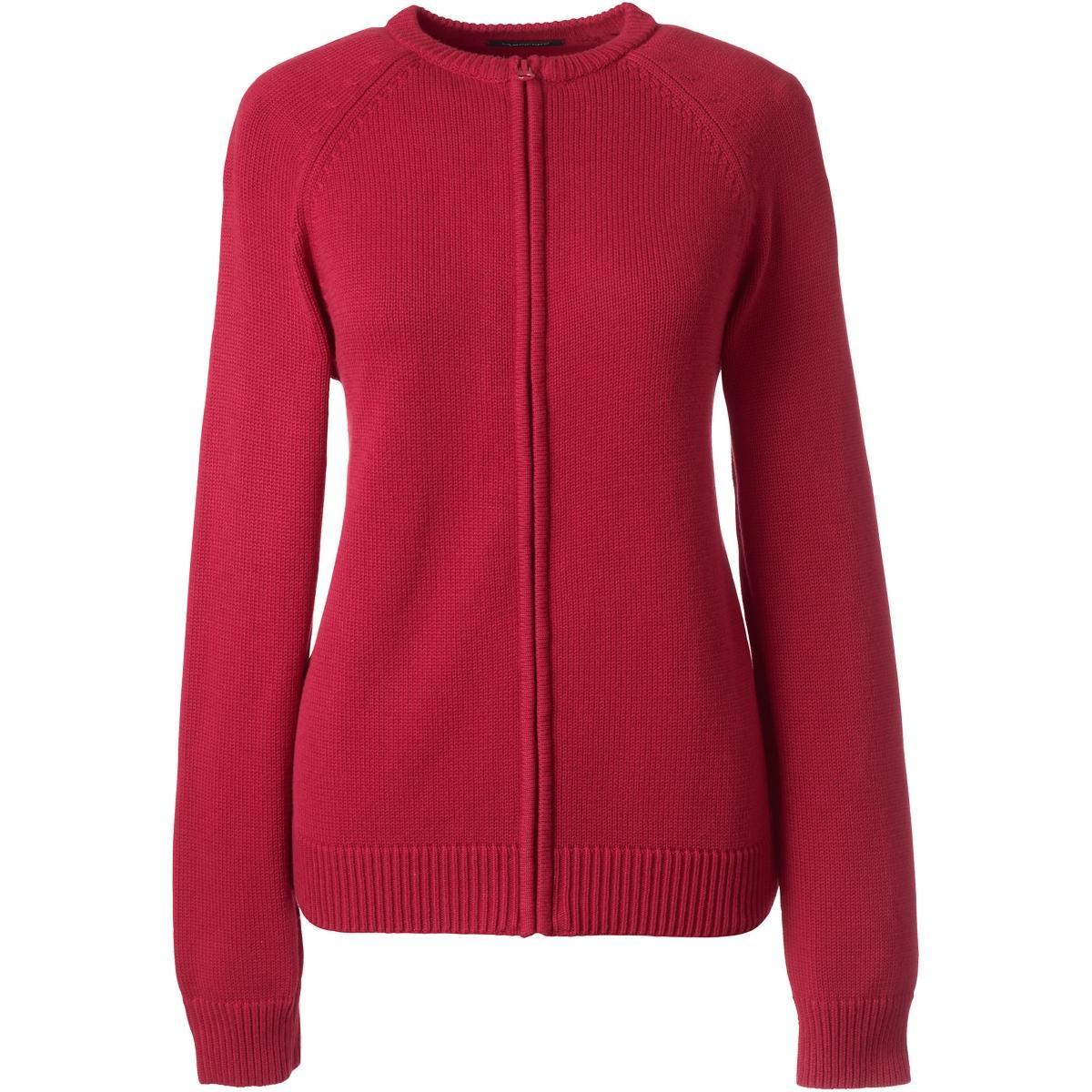 Women's Lands' End School Uniform Zipper-Front Cardigan Sweater, Size: Large, Classic Blue Product Image