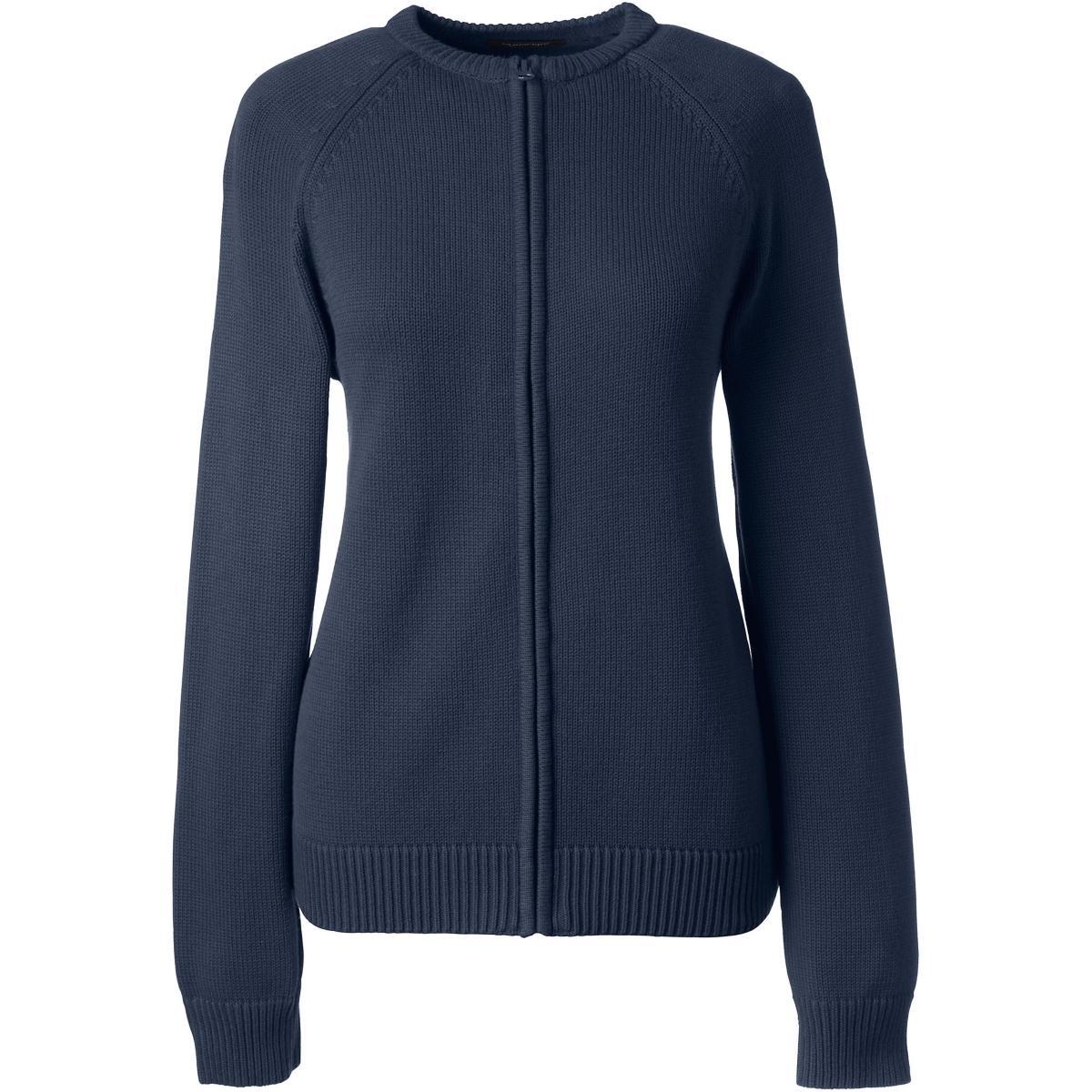 Women's Lands' End School Uniform Zipper-Front Cardigan Sweater, Size: Large, Classic Blue Product Image